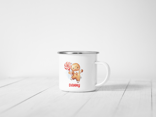 Personalised Enamel Gingerbread Man Christmas Mug