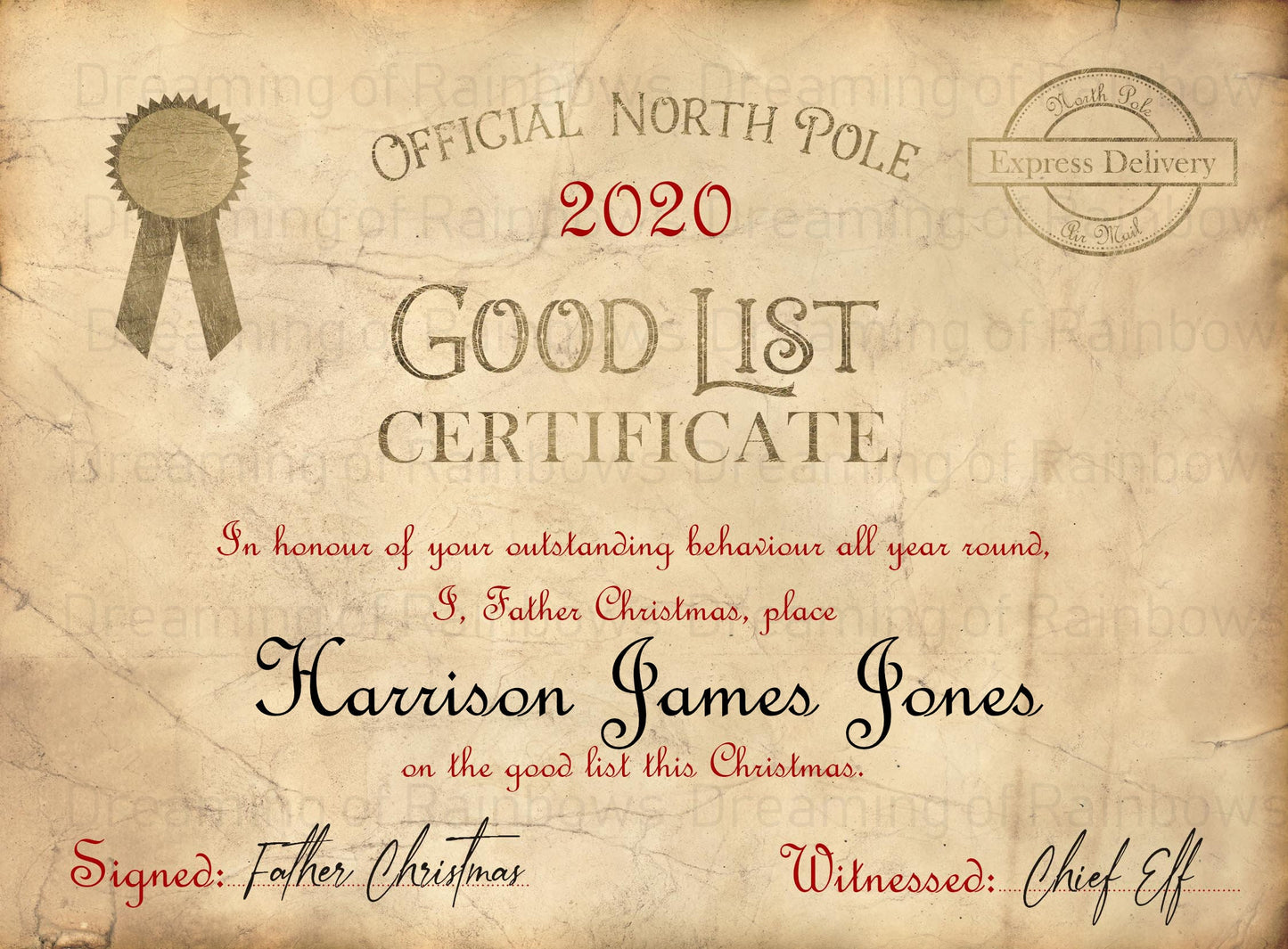 Personalised Vintage Letter from Father Christmas | Personalised Nice List Certificate