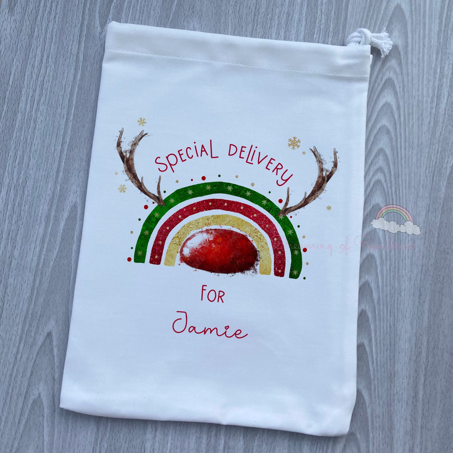 Personalised Christmas Bag | Drawstring Fabric bags | Baby First Christmas