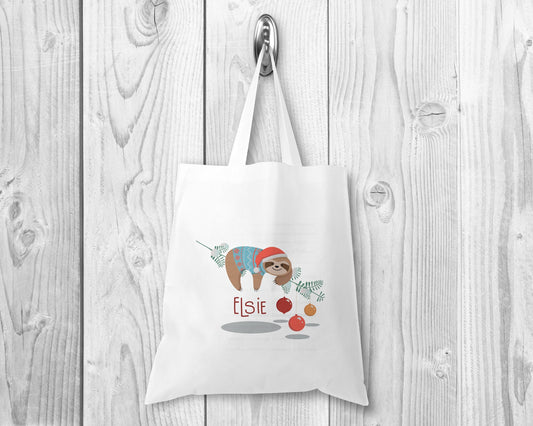 Personalised Sloth Gift | Christmas Sloth Tote Bag | Gift for her