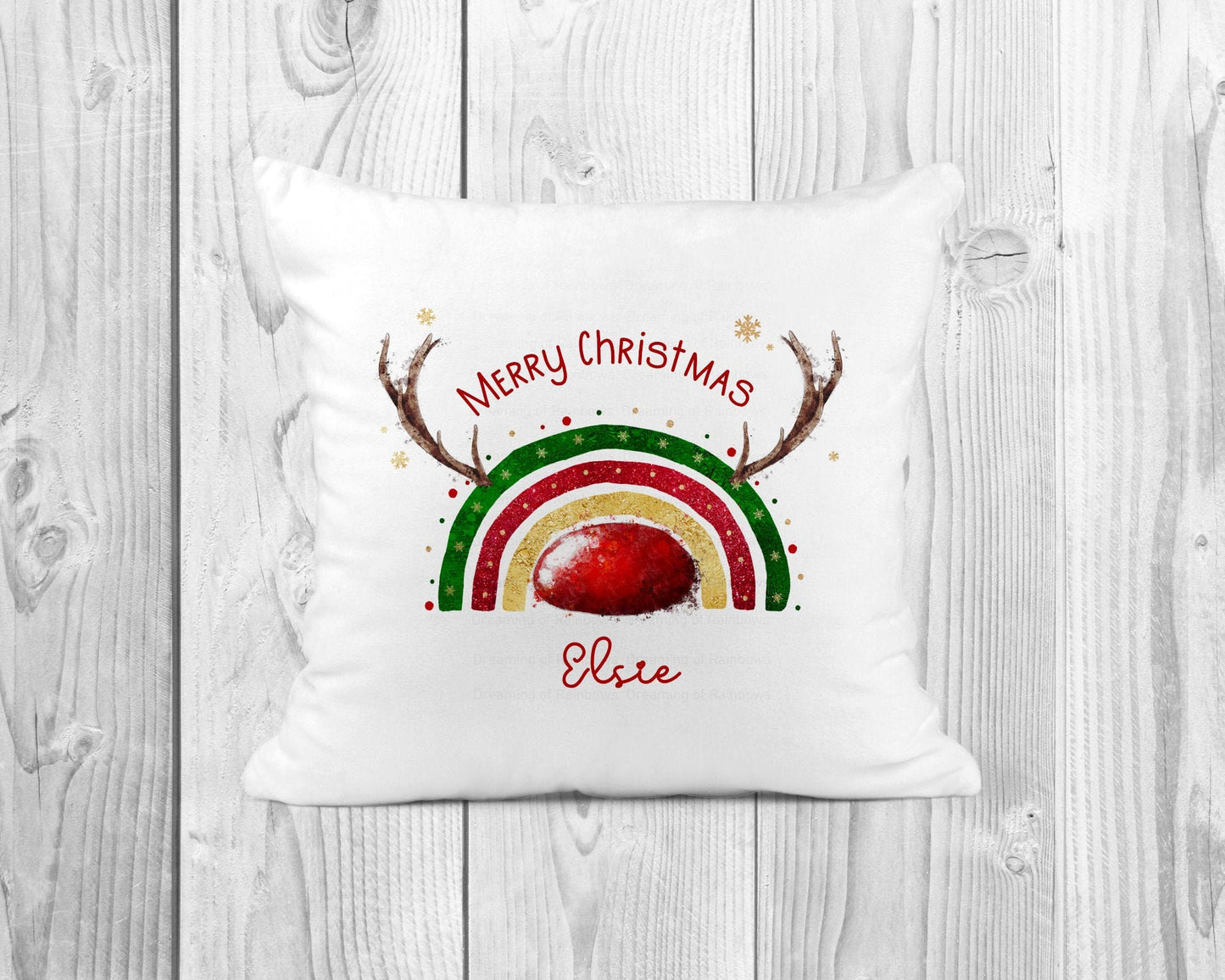 Personalised Christmas Cushion | Reindeer Rainbow Cushion | Christmas Decor