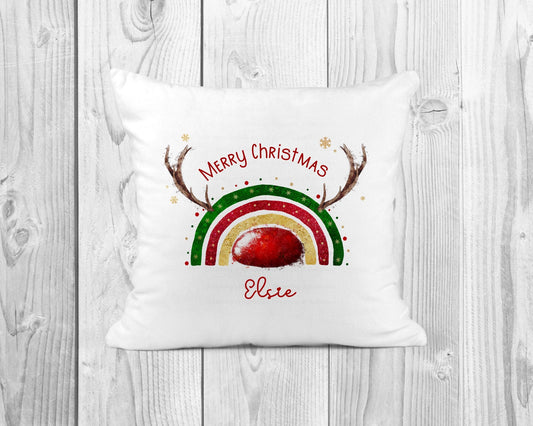 Personalised Christmas Cushion | Reindeer Rainbow Cushion | Christmas Decor