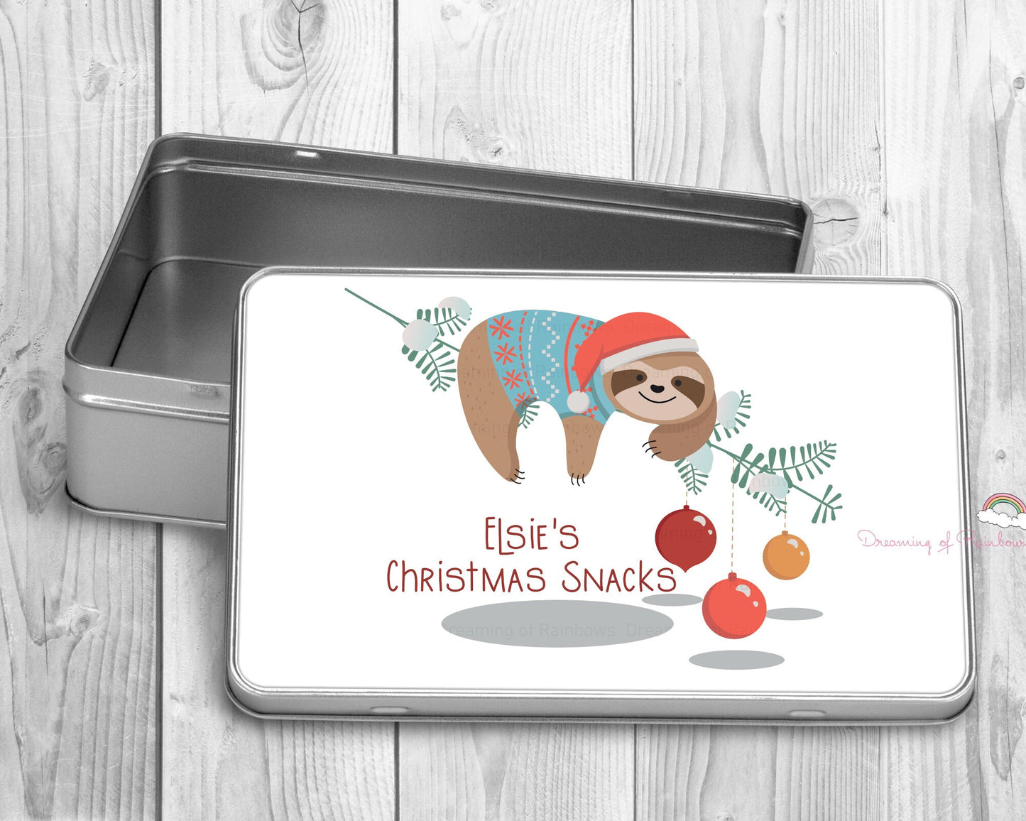 Personalised Christmas Treat Tin | Sloth Christmas Sweet Tin | Personalised Sloth Gift