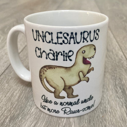 Daddysaurus Personalised Mugs | Unclesaurus and Auntiesaurus personalised mugs | Dinosaur Mug | Daddysaurus and Mummysaurus Mug