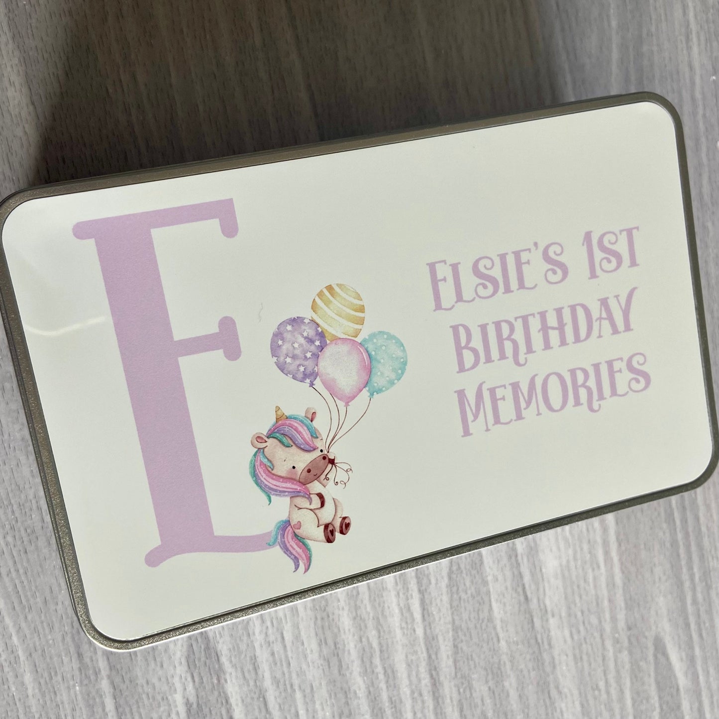 Personalised Unicorn First Birthday Tin | First Birthday Memory Box | First Birthday Gift