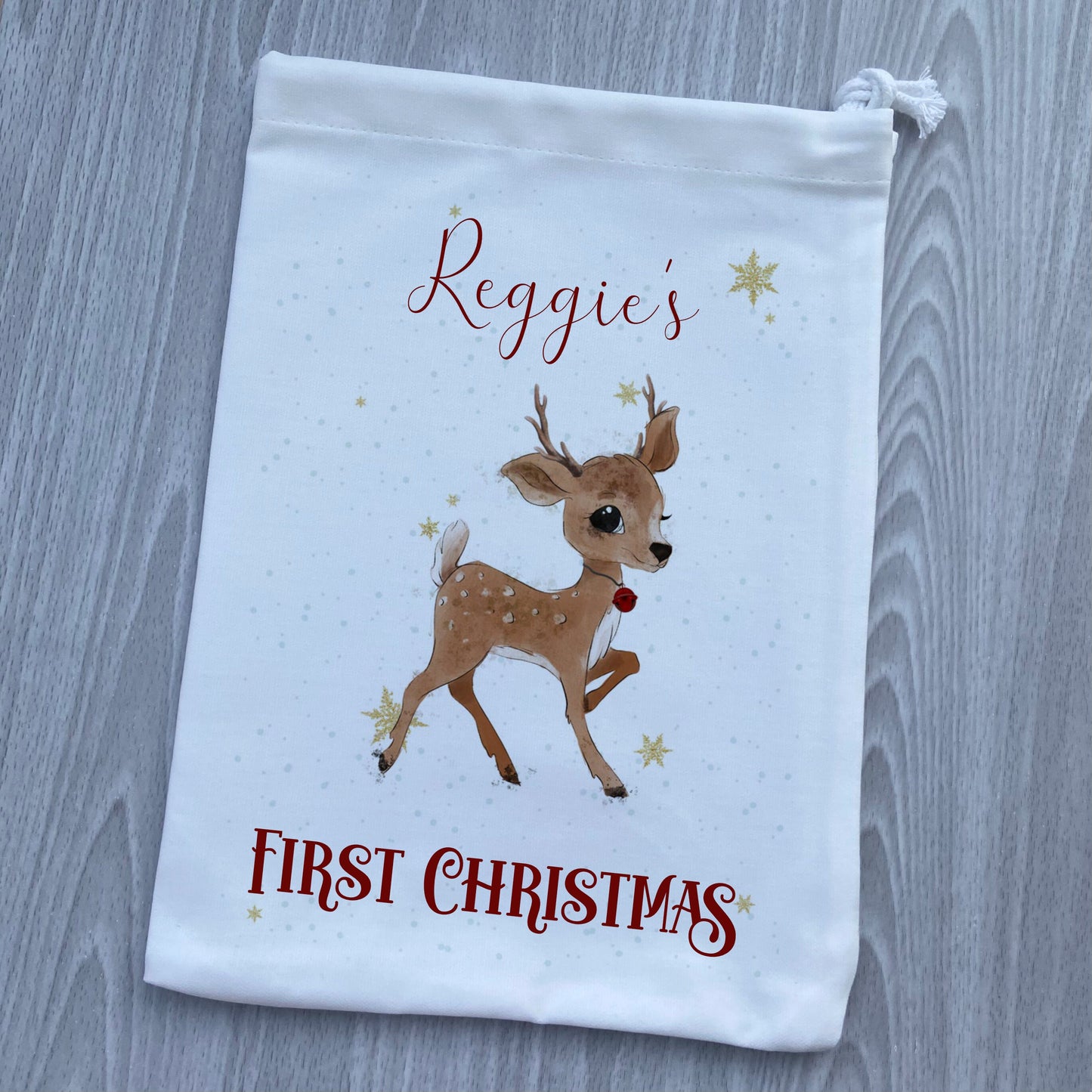 Personalised Christmas Bag | Drawstring Fabric bags | Baby First Christmas