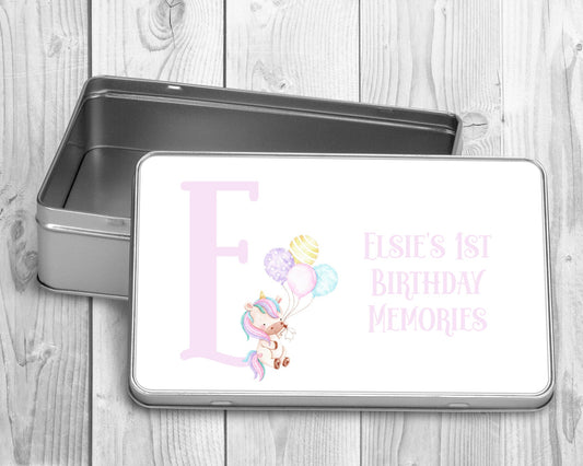 Personalised Unicorn First Birthday Tin | First Birthday Memory Box | First Birthday Gift