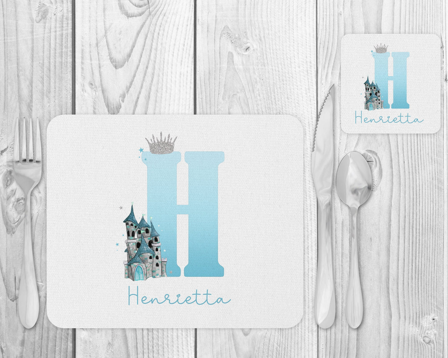 Personalised Princess Placemat and Coaster | Placemat with Name | Blue Princess