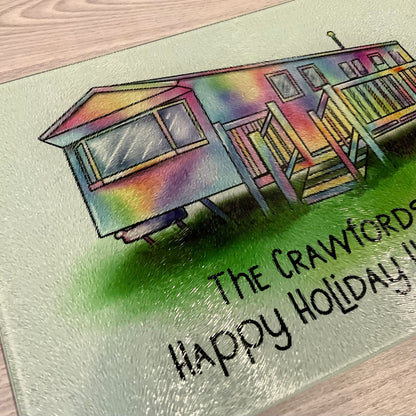 Personalised Static Caravan Gift | Static Caravan Chopping Board | Static Caravan Glass Board