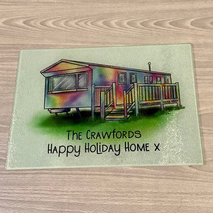 Personalised Static Caravan Gift | Static Caravan Chopping Board | Static Caravan Glass Board