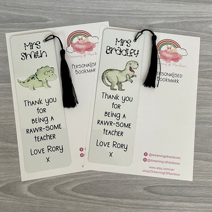 Teacher Gift | Personalised Bookmark | Teacher Dinosaur Gift