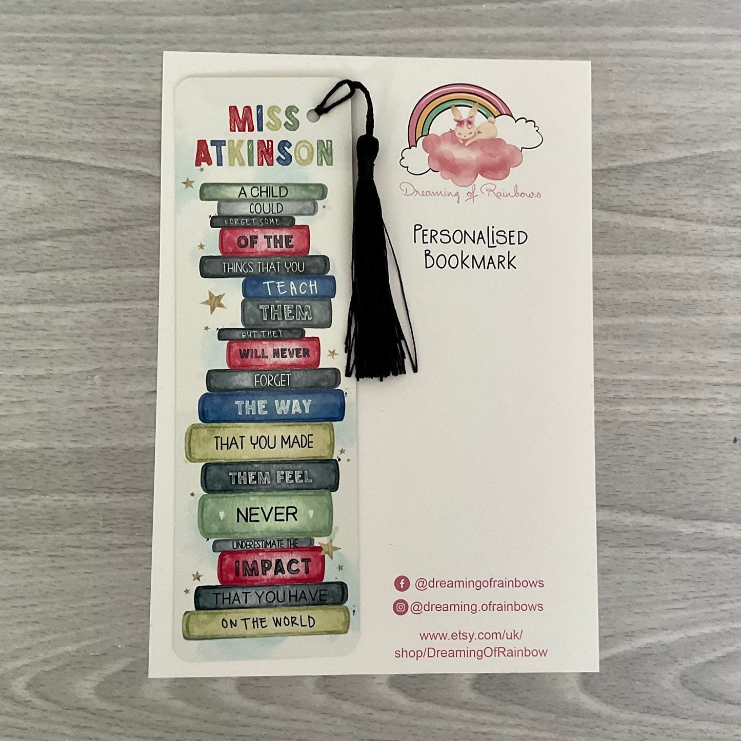 Personalised Teacher Gift | Personalised Bookmark | Teacher Bookmark | Teacher Thank you