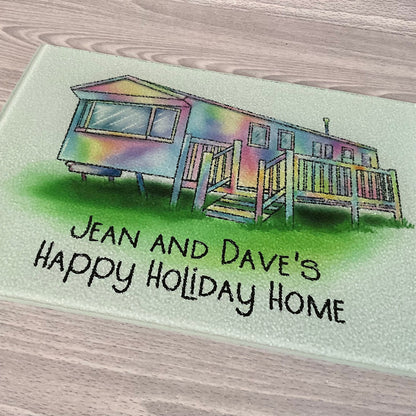 Personalised Static Caravan Gift | Static Caravan Chopping Board | Static Caravan Glass Board