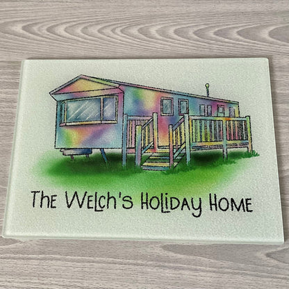 Personalised Static Caravan Gift | Static Caravan Chopping Board | Static Caravan Glass Board