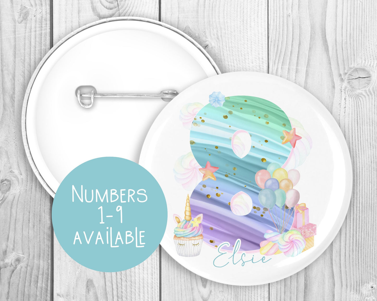 Personalised Unicorn Badge | Personalised Birthday Badge | Personalised Badge | Unicorn Cupcakes