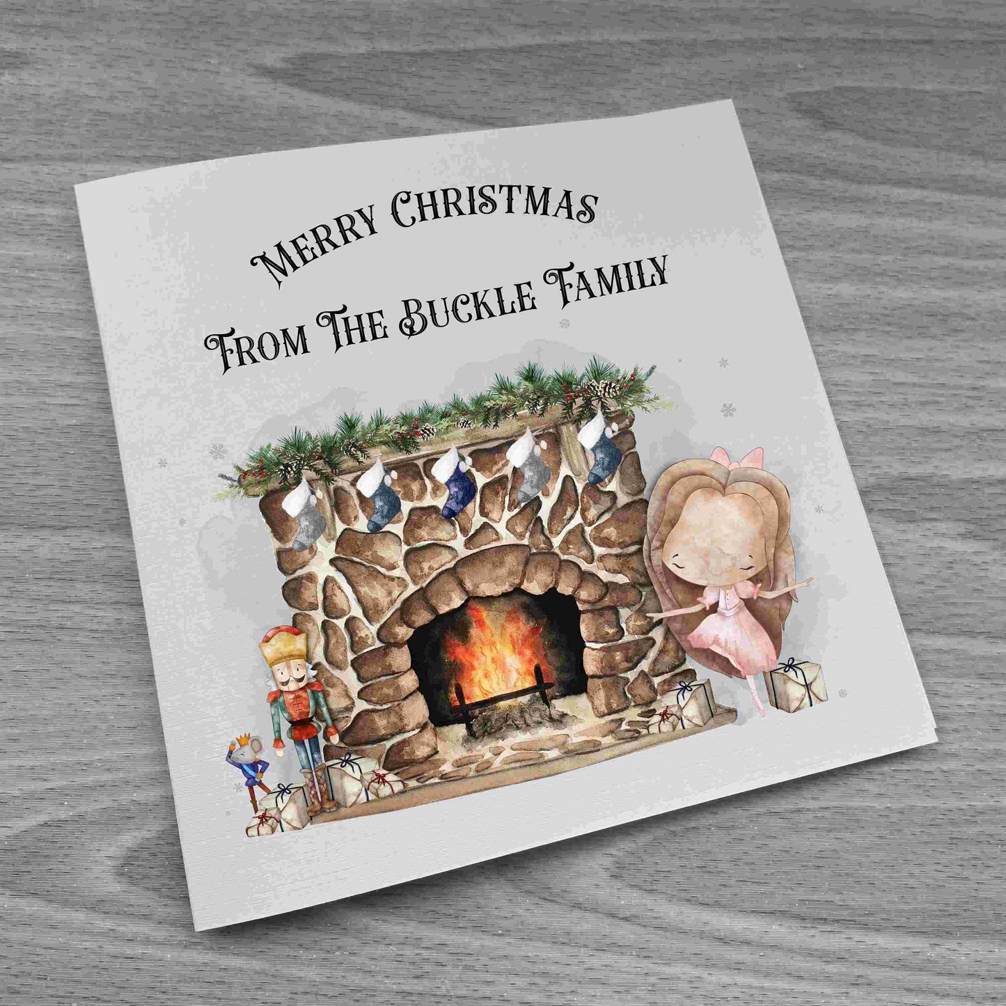 Personalised Family Christmas Card | Fireplace Christmas Card | Personalised Stocking Card | Personalised Nutcracker Card