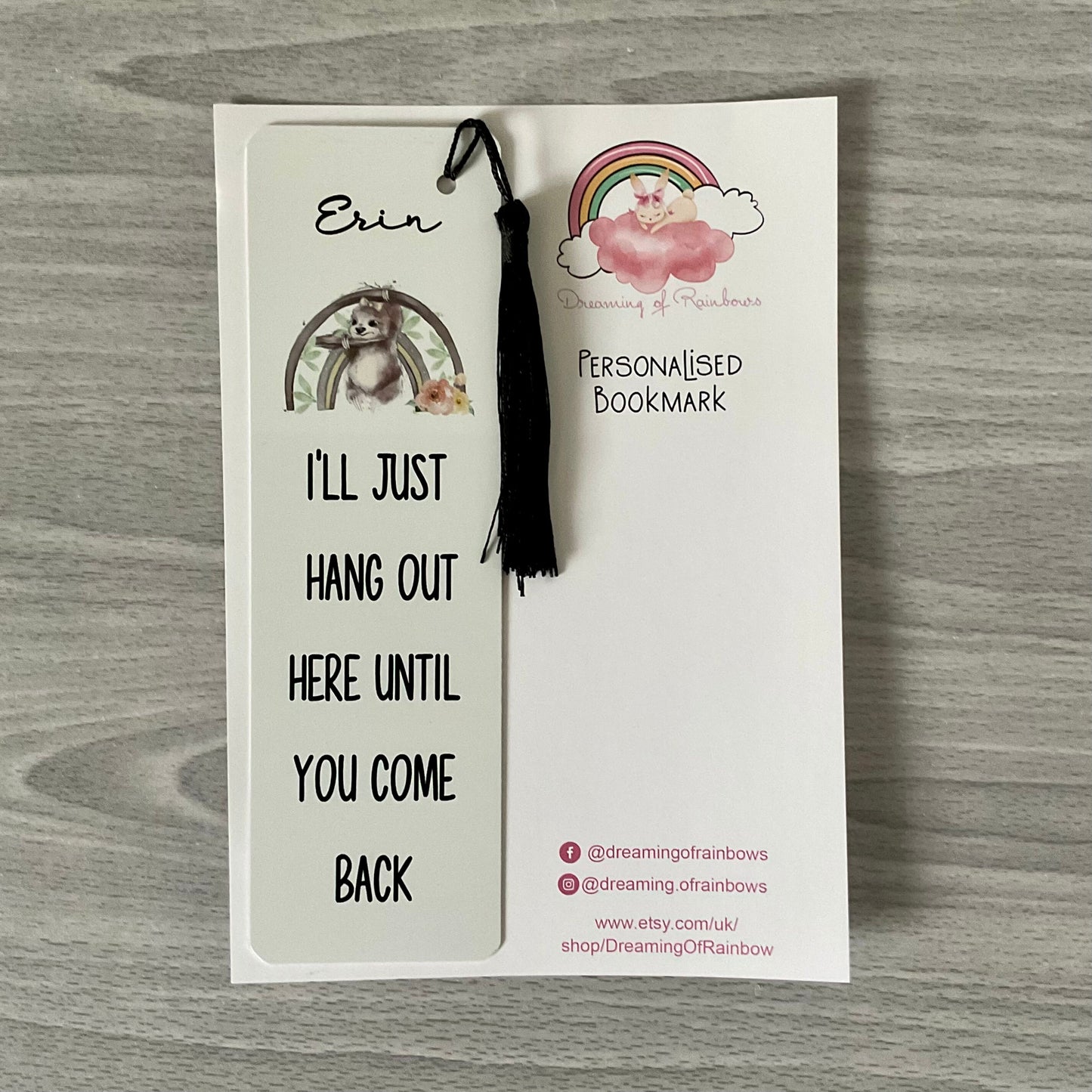 Sloth Gift | Personalised Bookmark | Personalised Sloth Bookmark