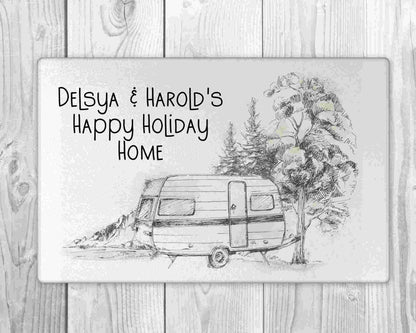 Personalised Caravan Gift | Touring Caravan Chopping Board | Touring Caravan Glass Board | Caravan Camping Gift