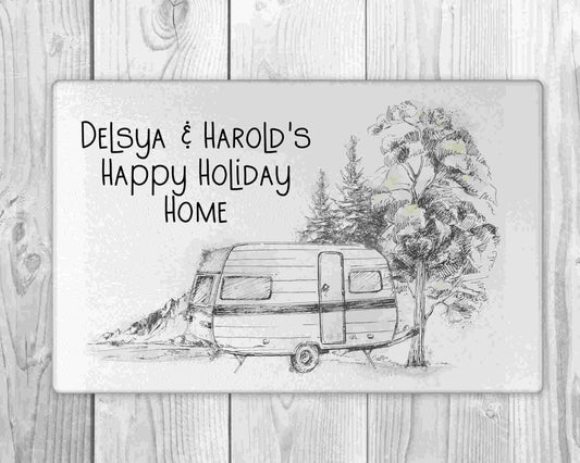 Personalised Caravan Gift | Touring Caravan Chopping Board | Touring Caravan Glass Board | Caravan Camping Gift