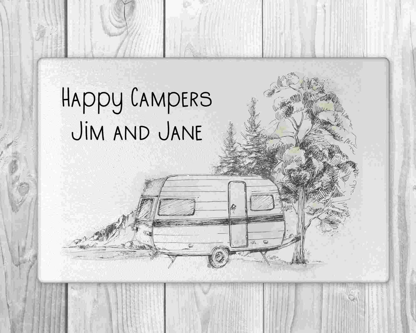 Personalised Caravan Gift | Touring Caravan Chopping Board | Touring Caravan Glass Board | Caravan Camping Gift